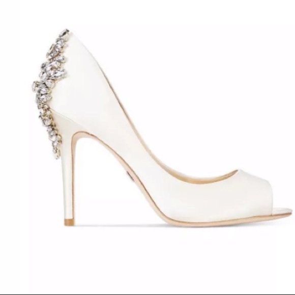 Badgley Mischka 'Nilla' Peep Toe Pump, Ivory Satin - Picture 2 of 5